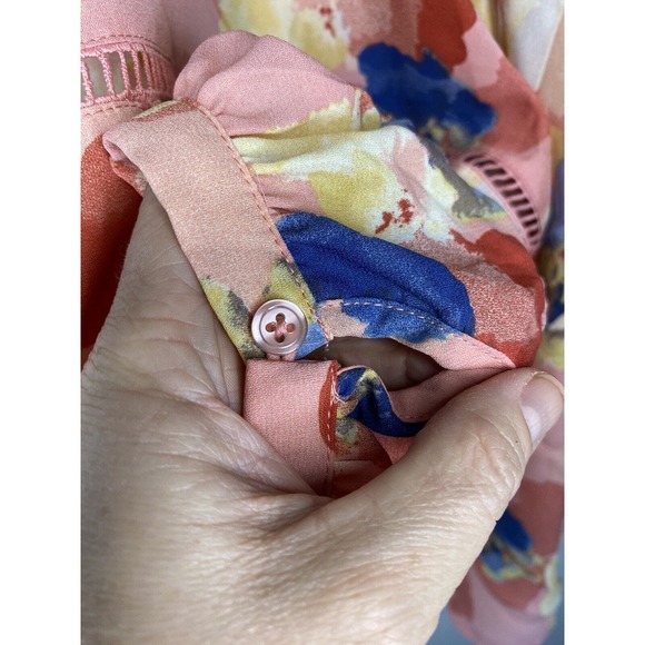 Shargano Womens MEDIUM Colorful Abstract Balloon Sleeves V Neck Button Up Blouse - Picture 7 of 11